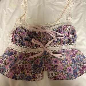 For Love & Lemons Pink Lavender Floral Lace-Trim Camisole Top